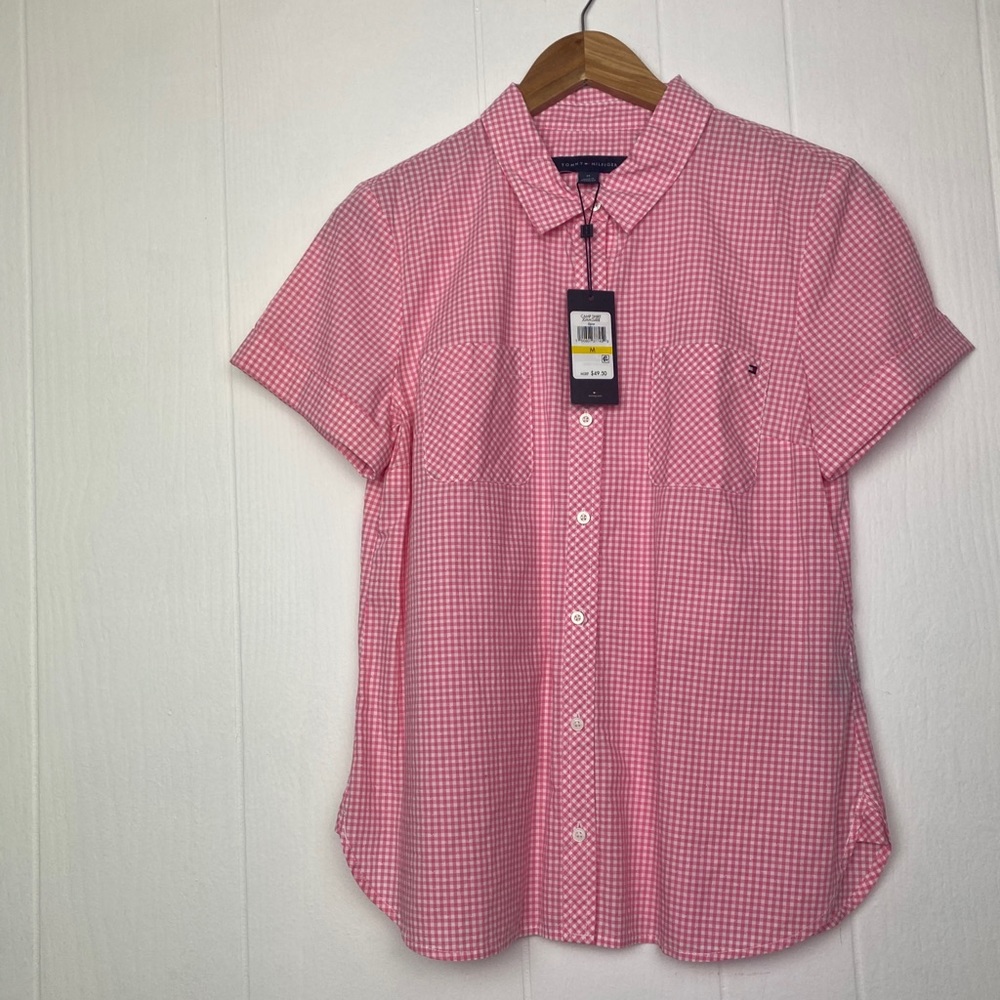 NEW Tommy Hilfiger Pink Soft Button Up Womens Top